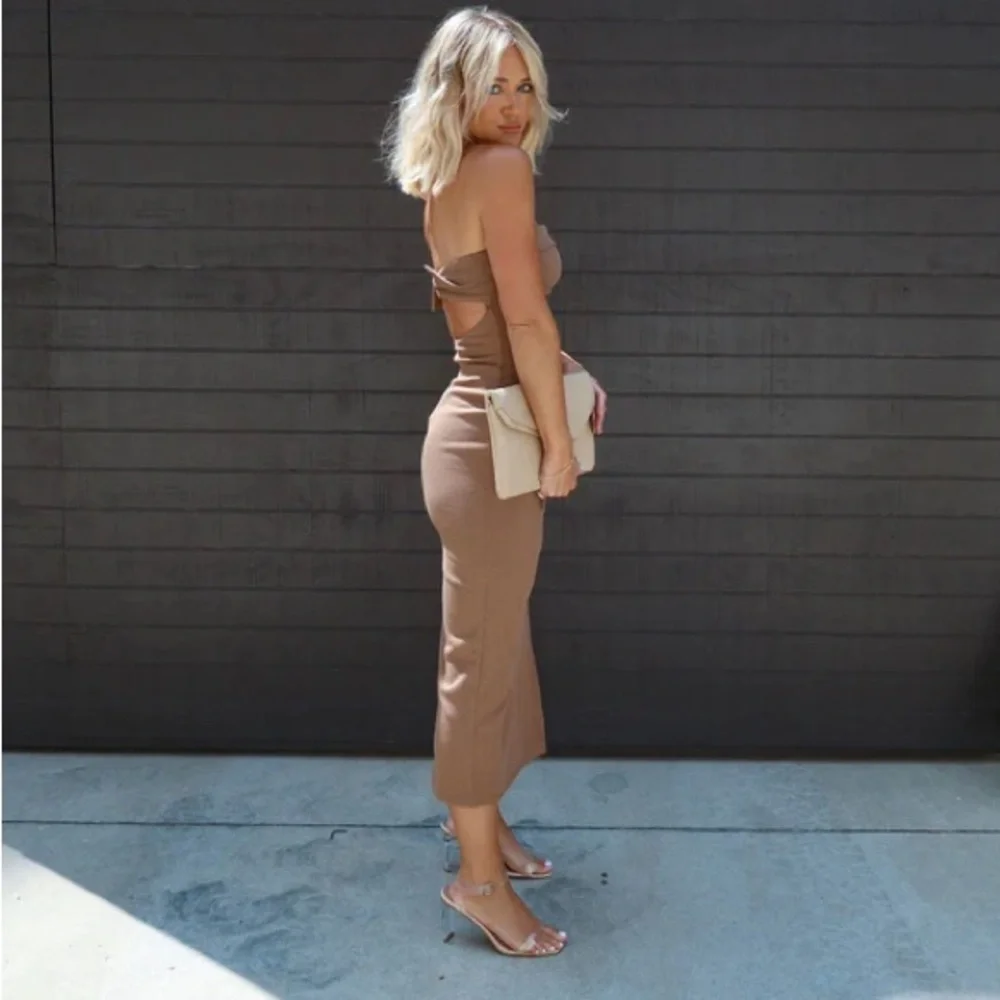 NWT Vici Celeste Ribbed Cutout Strapless Midi Dress in Mocha L Sexy Chic Fashion - Picture 2 of 15